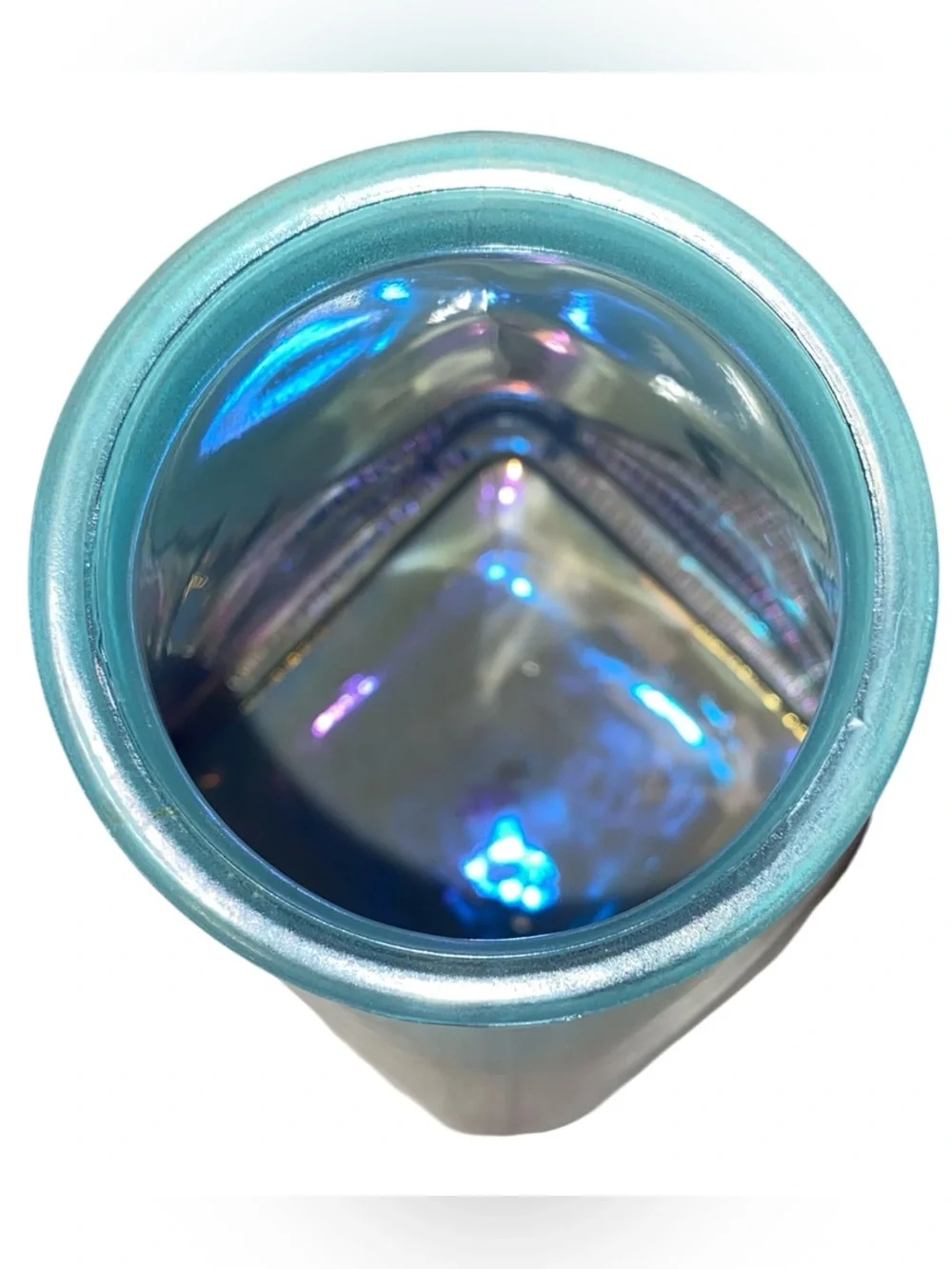 GLASS VASE Iridescent Turquoise Blue Ombre Art Deco Vase 7”